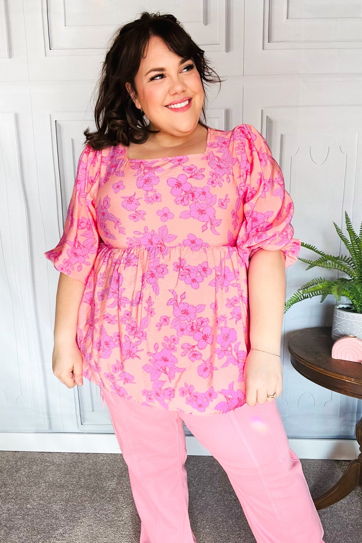 Making Moves Peach & Pink Floral Peplum Woven Top – SpiritRayne