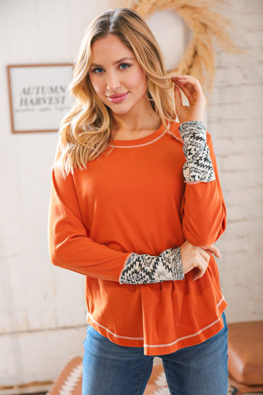 Persimmon Cotton Blend Rib Aztec Outseam Top