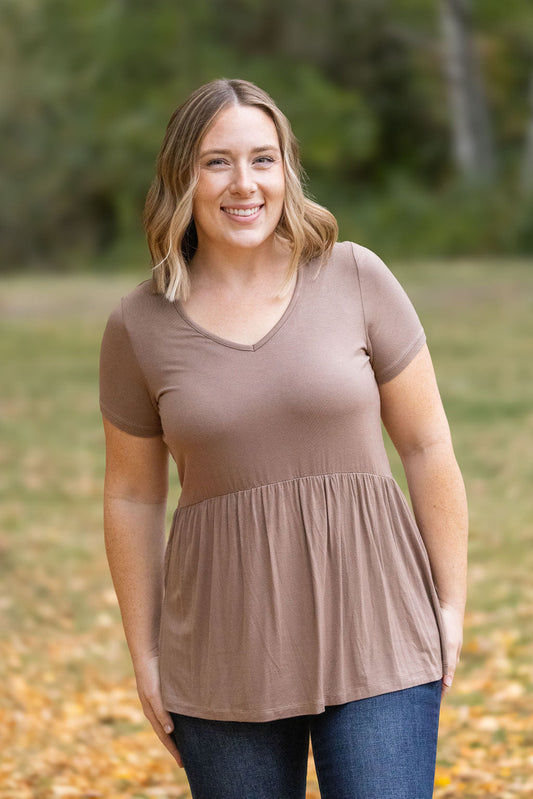 IN STOCK Sarah Ruffle Short Sleeve - Mocha | Women's Top FINAL SALE