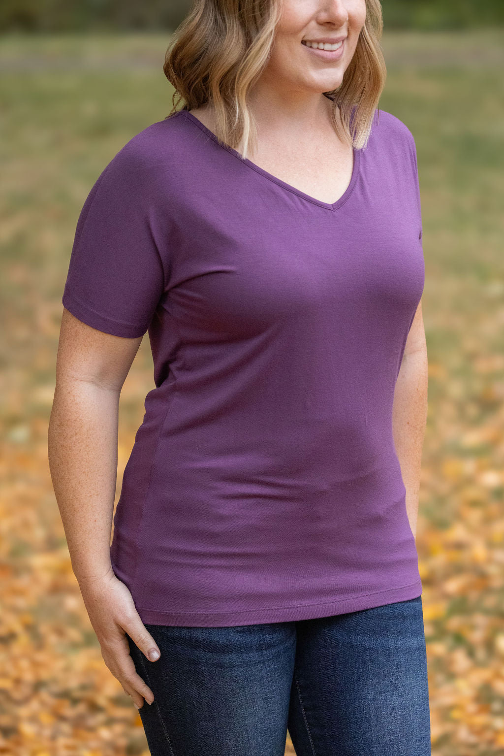 IN STOCK Chloe Cozy Tee - Purple | Women's V-Neck Top FINAL SALE