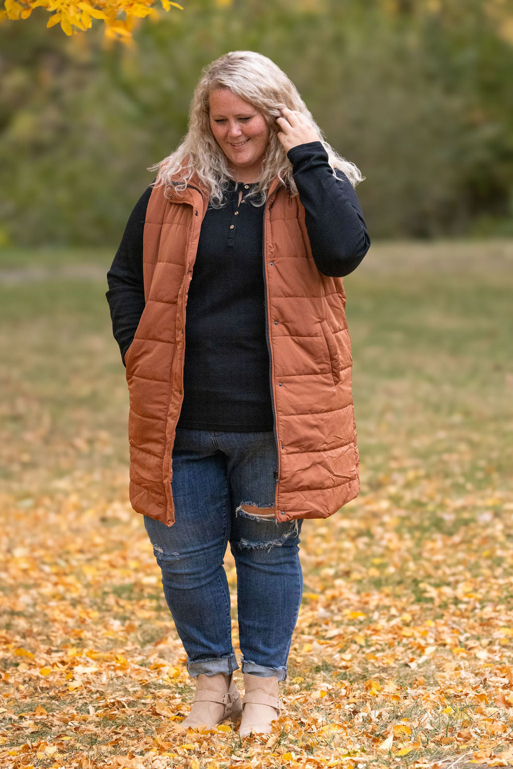 Harlow Long Vest - Cinnamon