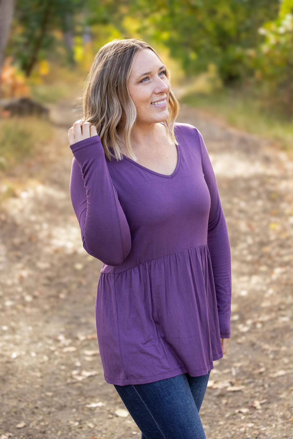 IN STOCK Long Sleeve Sarah Ruffle - Purple FINAL SALE