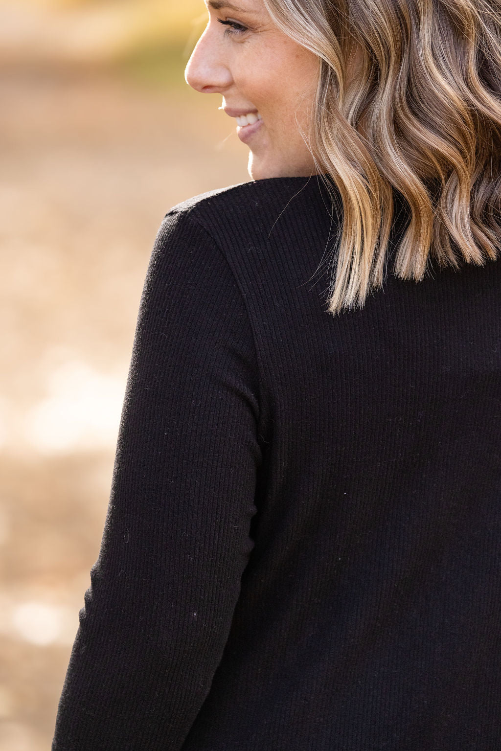 IN STOCK Brielle Henley Ribbed Long Sleeve - Black