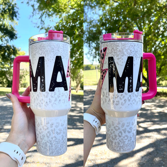 Pink Mama leopard tumbler