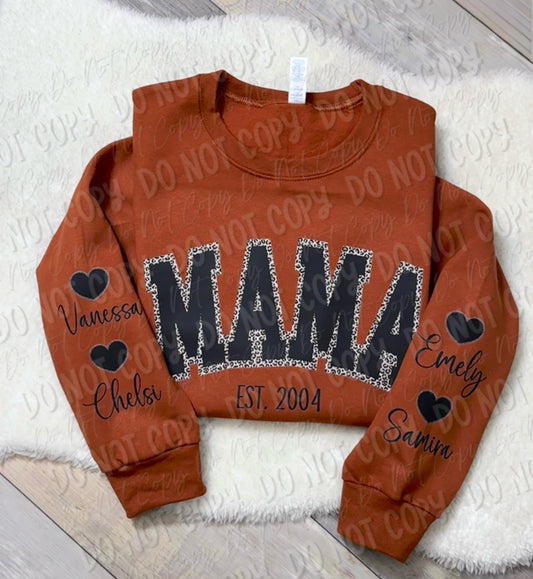 Leopard Mama Varsity With Names | Sweatshirt