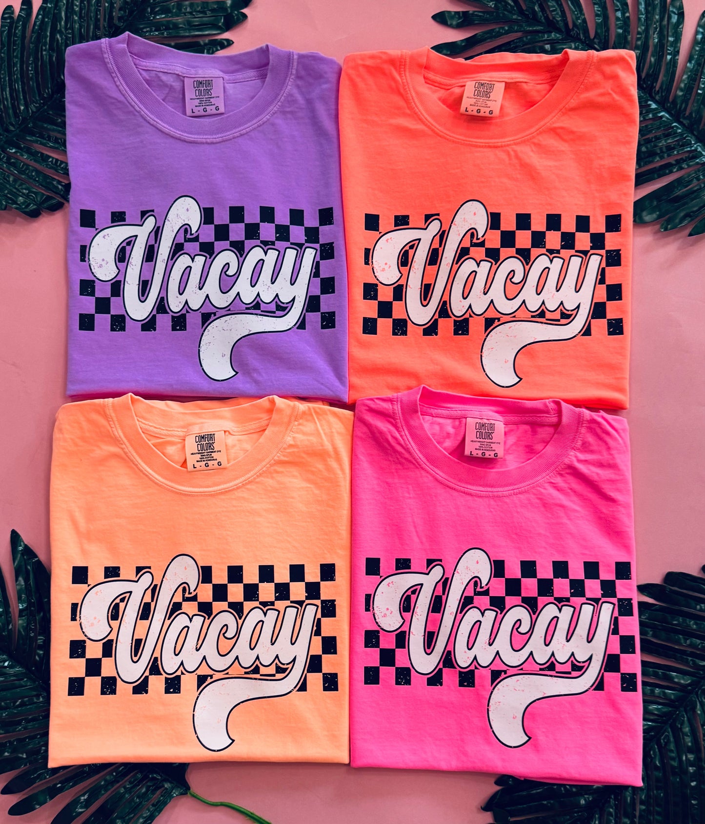 Neon Checkered Vacay Pick Your Color Tee