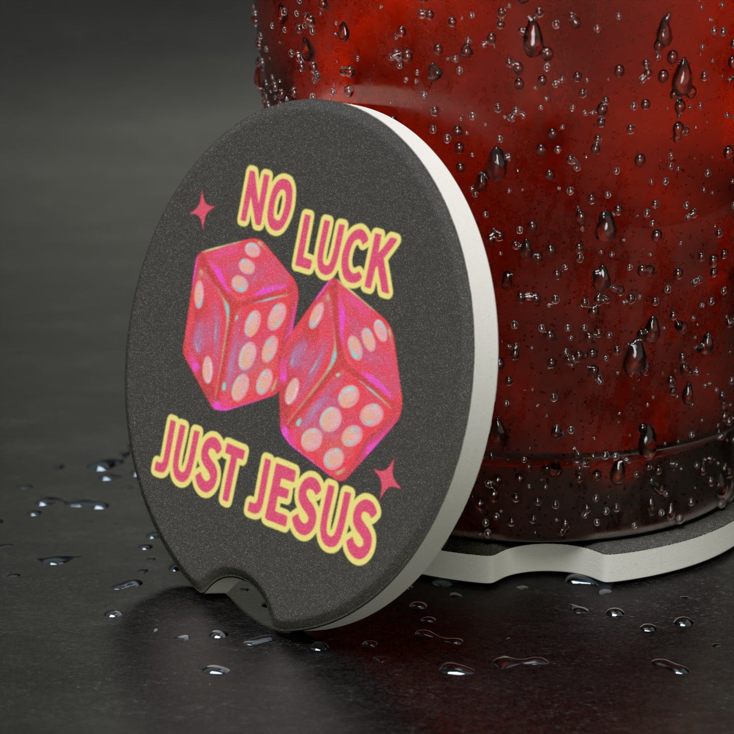 No Luck Just Jesus Soapstone Car Coaster