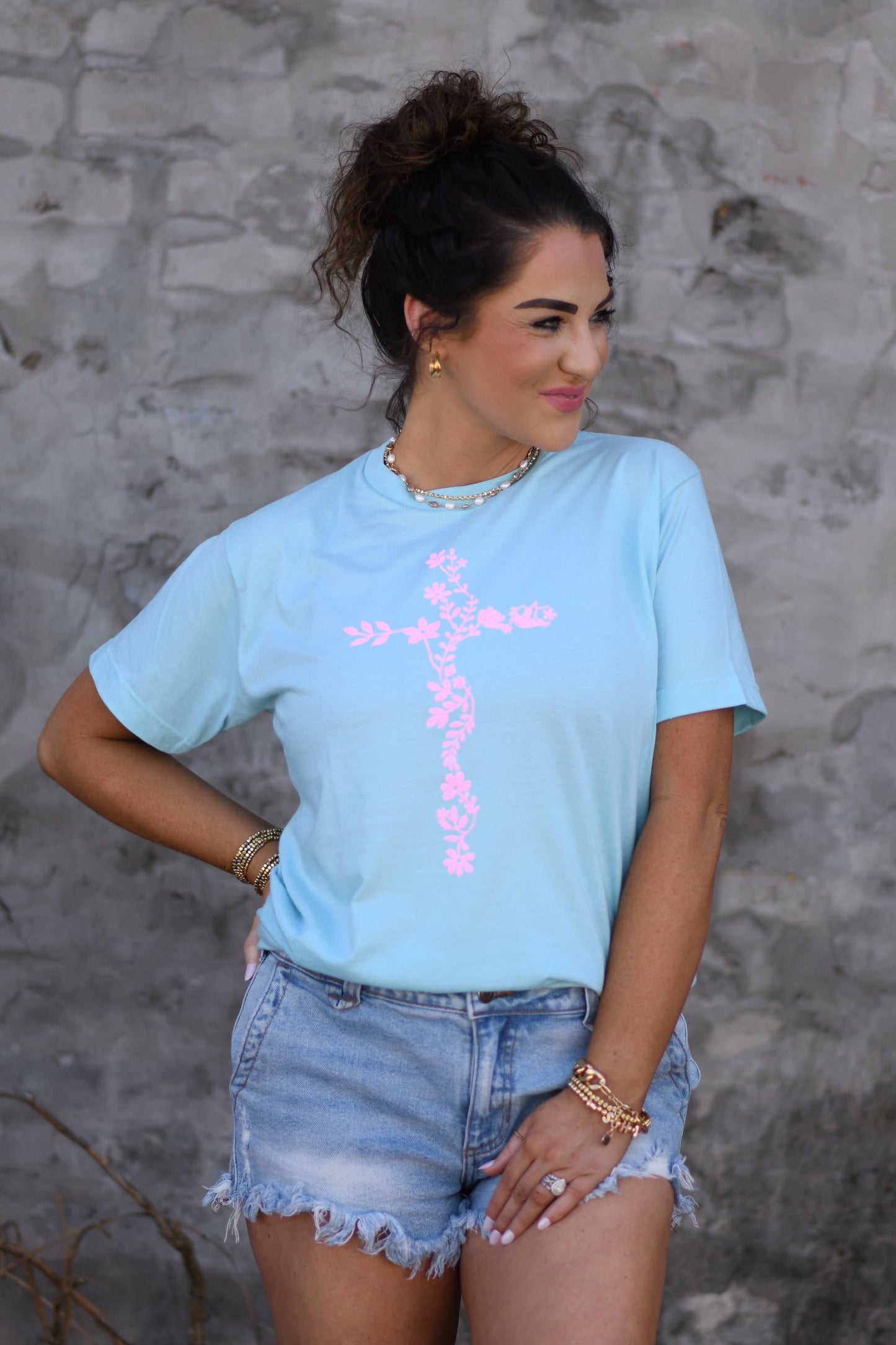 RTS Neon Pink Floral Cross