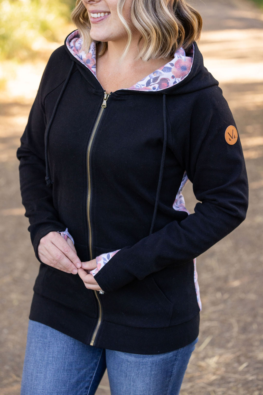 IN STOCK Classic Fullzip Hoodie - Black and Fall Floral FINAL SALE