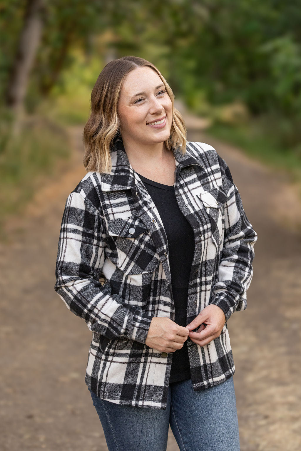 IN STOCK Norah Plaid Shacket - Ivory and Black