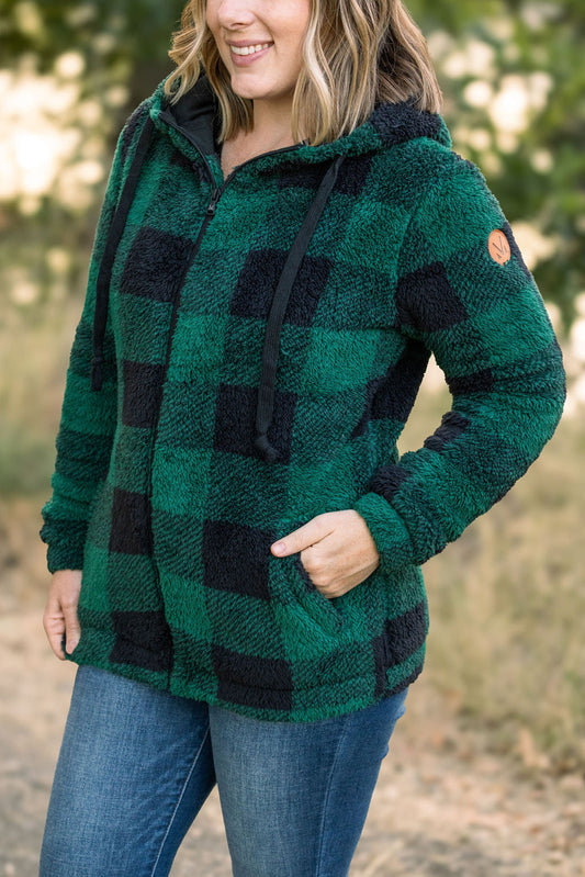 Sherpa Fullzip Hoodie - Green Plaid