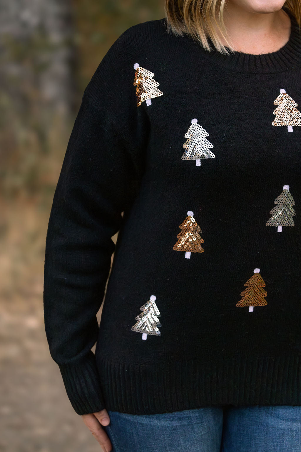 IN STOCK Holly Jolly Sweater - Gold + Silver Trees FINAL SALE