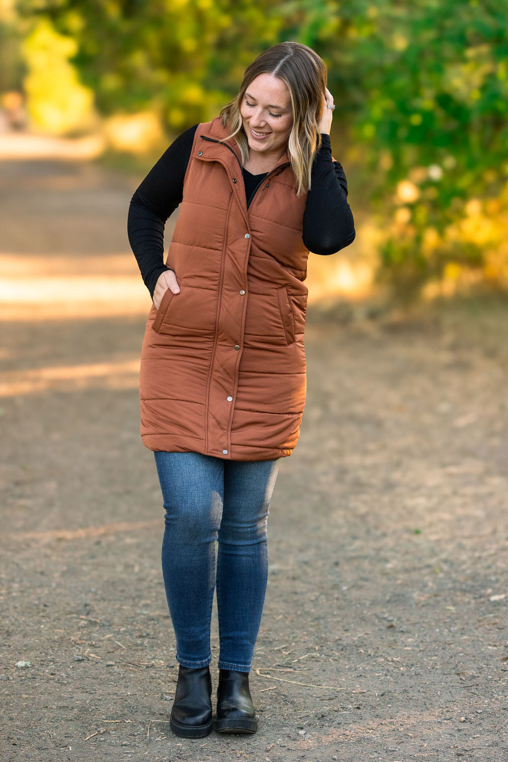 Harlow Long Vest - Cinnamon