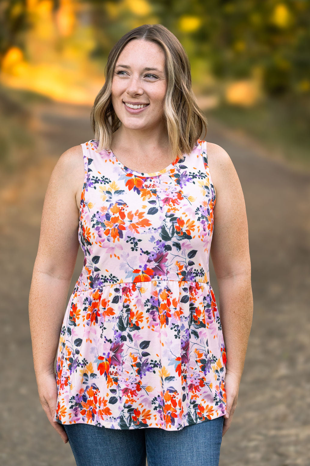 Renee Ruffle Tank - Floral Leaves FINAL SALE