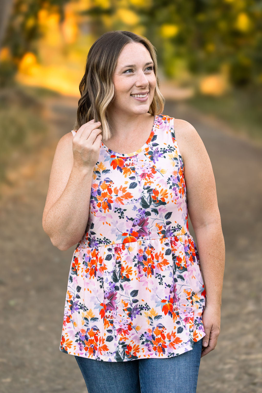 Renee Ruffle Tank - Floral Leaves FINAL SALE