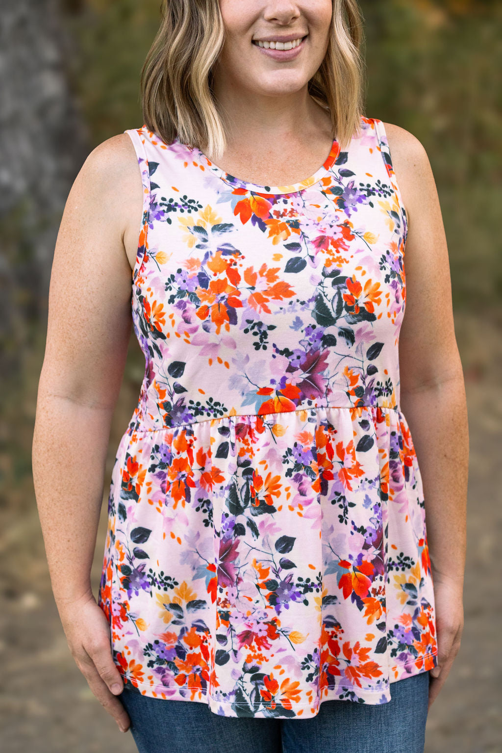 Renee Ruffle Tank - Floral Leaves FINAL SALE