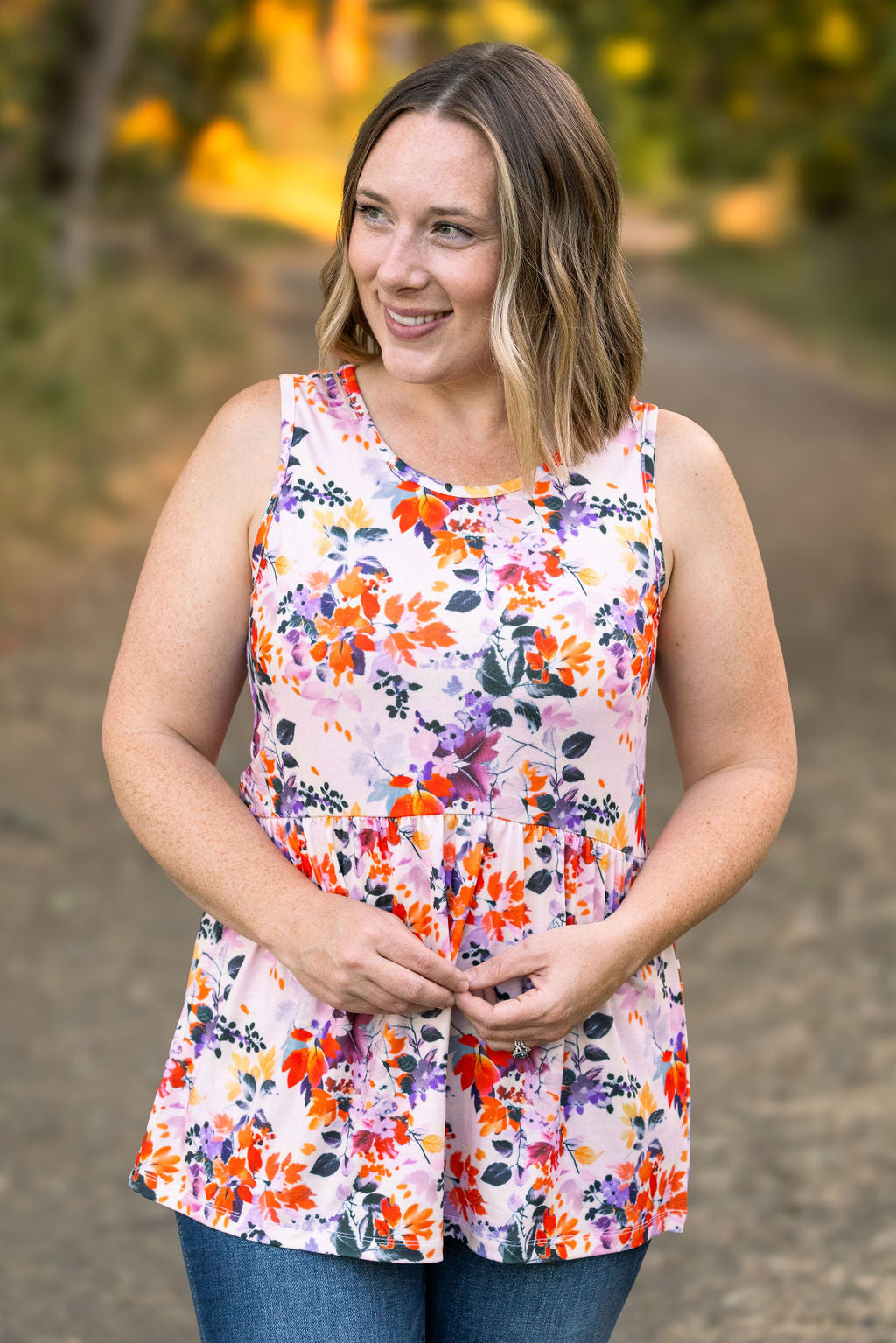 Renee Ruffle Tank - Floral Leaves FINAL SALE