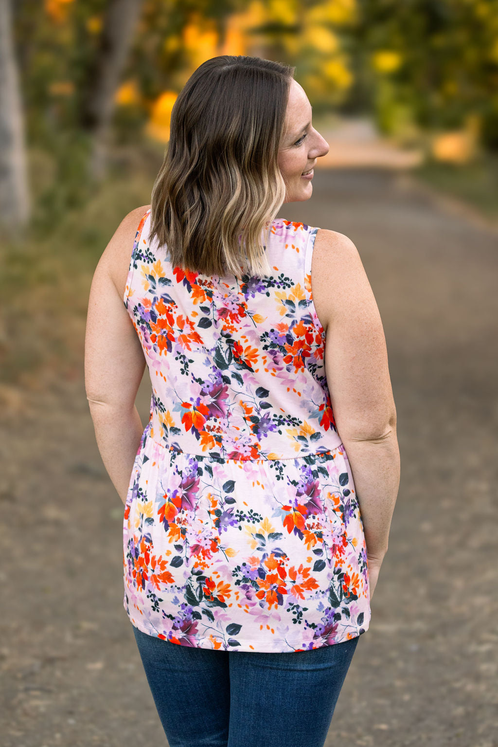 Renee Ruffle Tank - Floral Leaves FINAL SALE