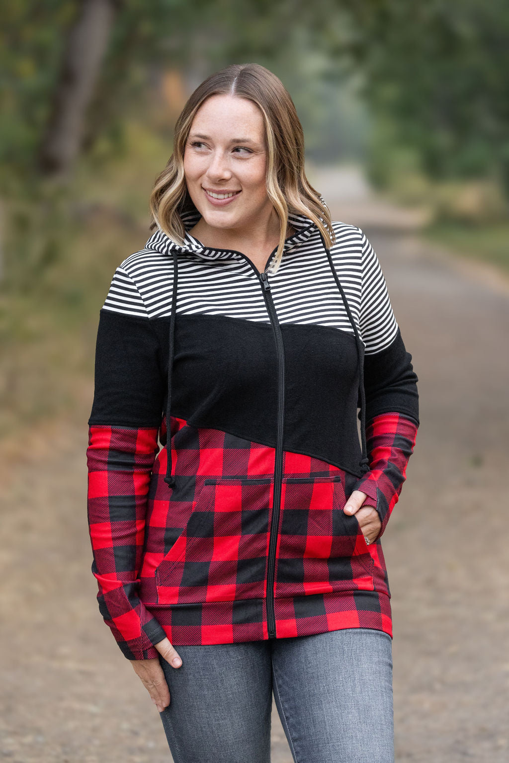 Colorblock Fullzip - Plaid and Stripes