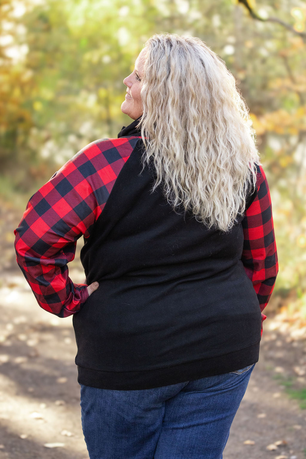 Zoey ZipCowl - Black and Buffalo Plaid