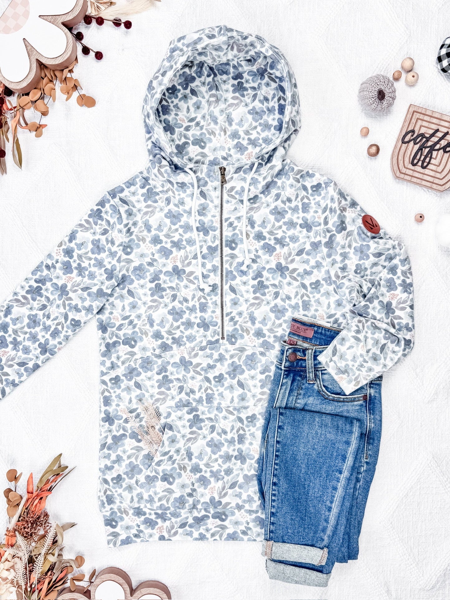 HalfZip Hoodie - Blue Floral