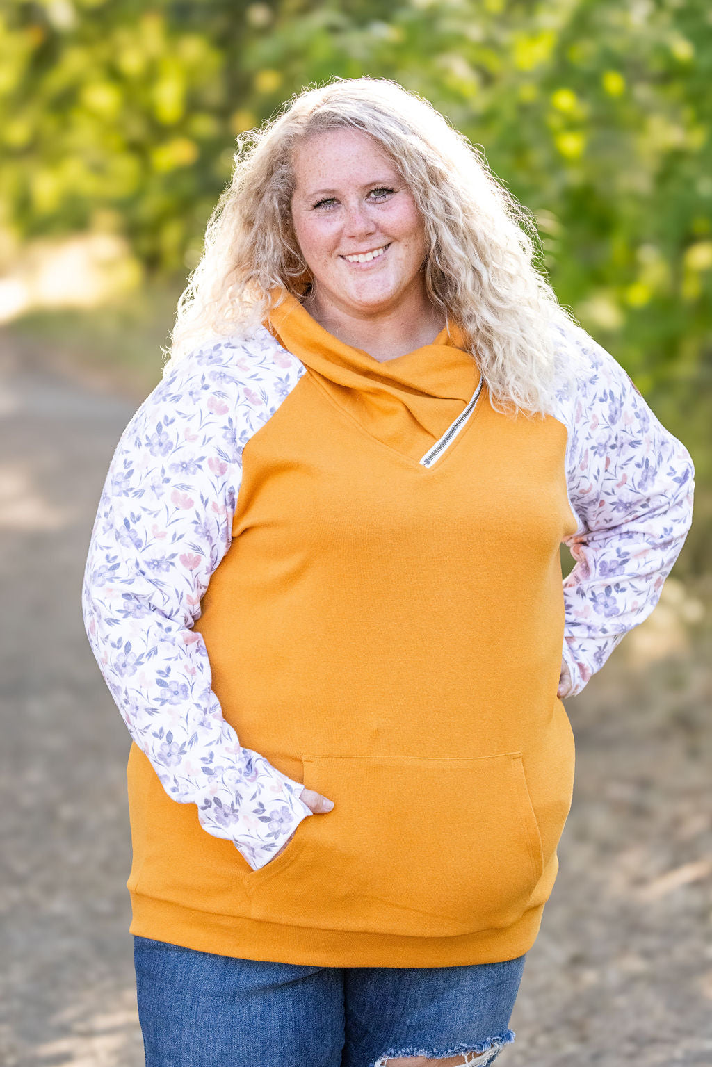 Zoey ZipCowl - Mustard and Harvest Floral FINAL SALE