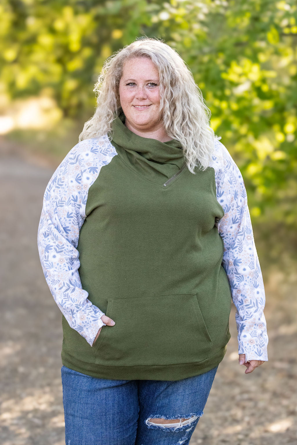 IN STOCK Zoey ZipCowl - Olive and Boho Floral FINAL SALE