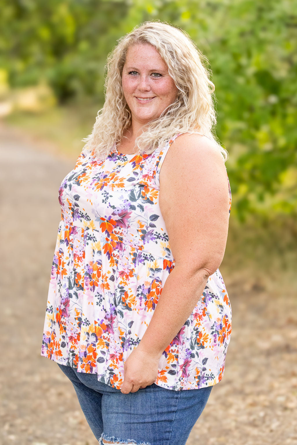 Renee Ruffle Tank - Floral Leaves FINAL SALE