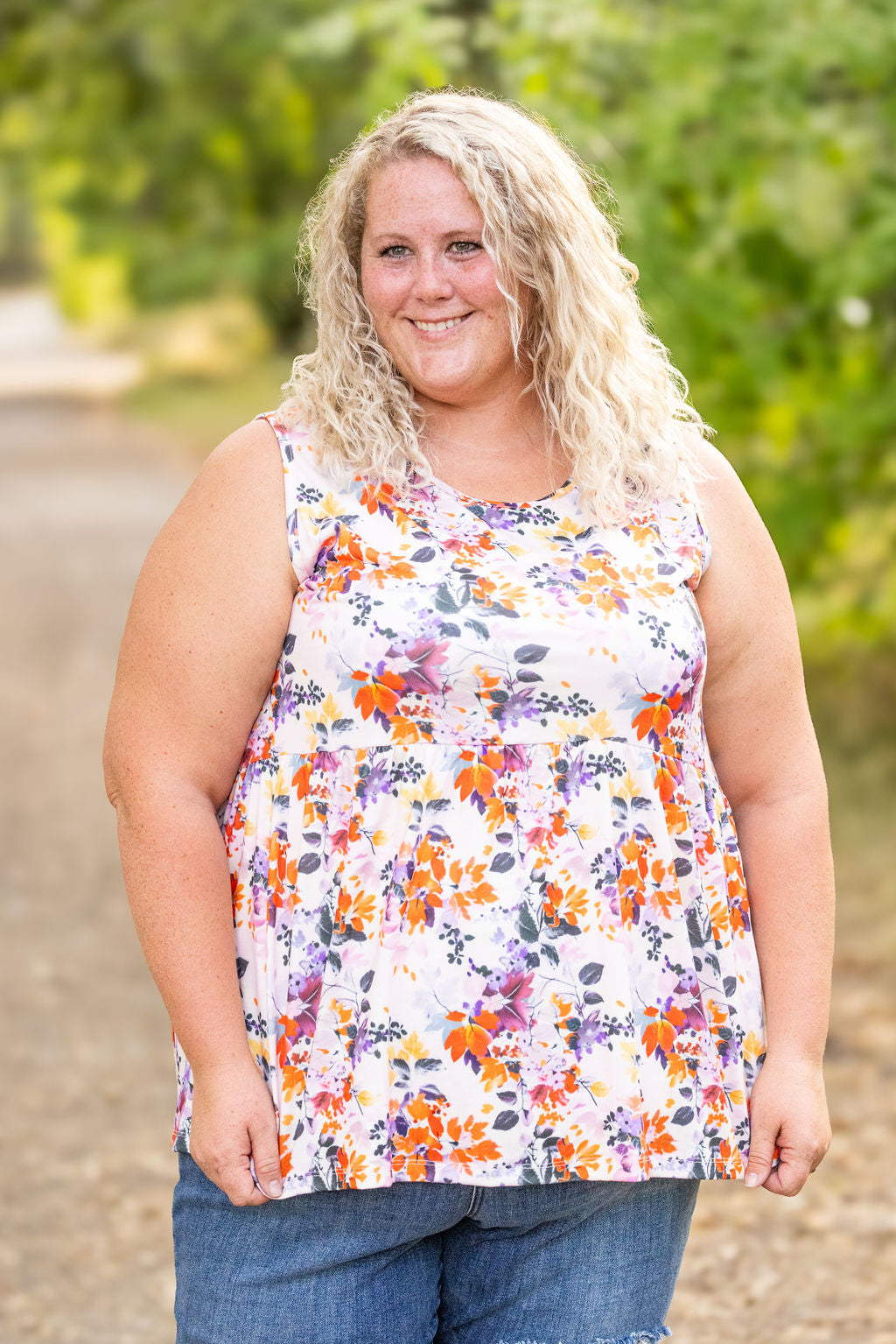 Renee Ruffle Tank - Floral Leaves FINAL SALE