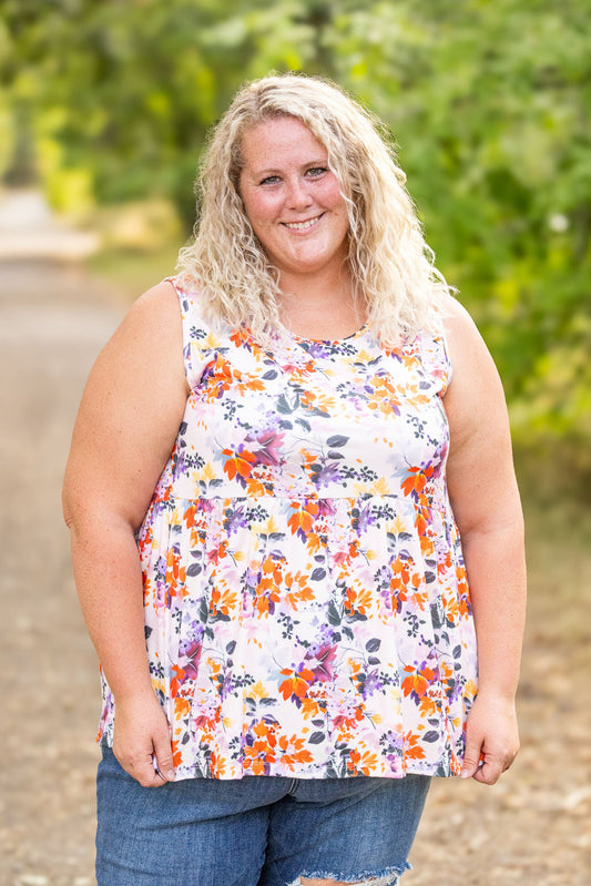 Renee Ruffle Tank - Floral Leaves FINAL SALE