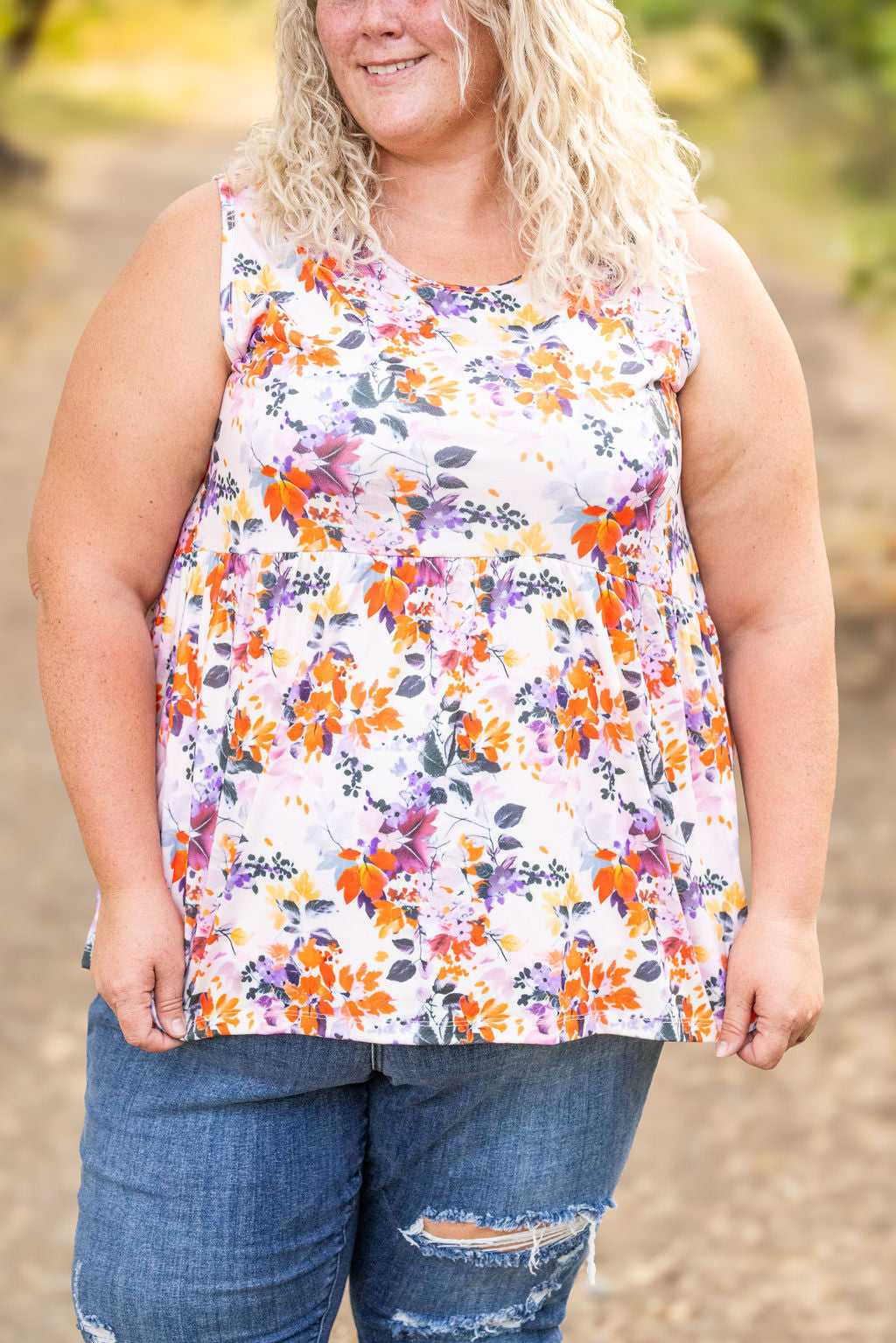 Renee Ruffle Tank - Floral Leaves FINAL SALE