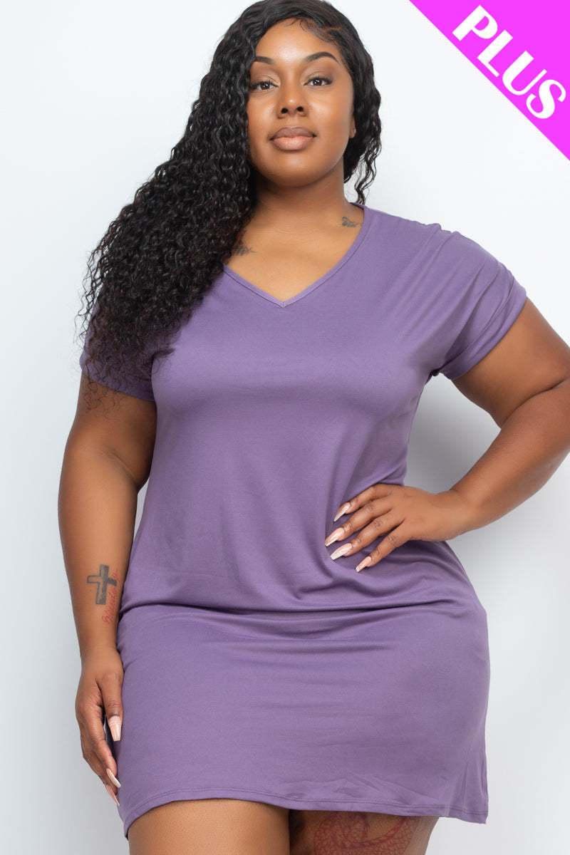 Plus Size Cap Sleeve Pocket Mini Dress