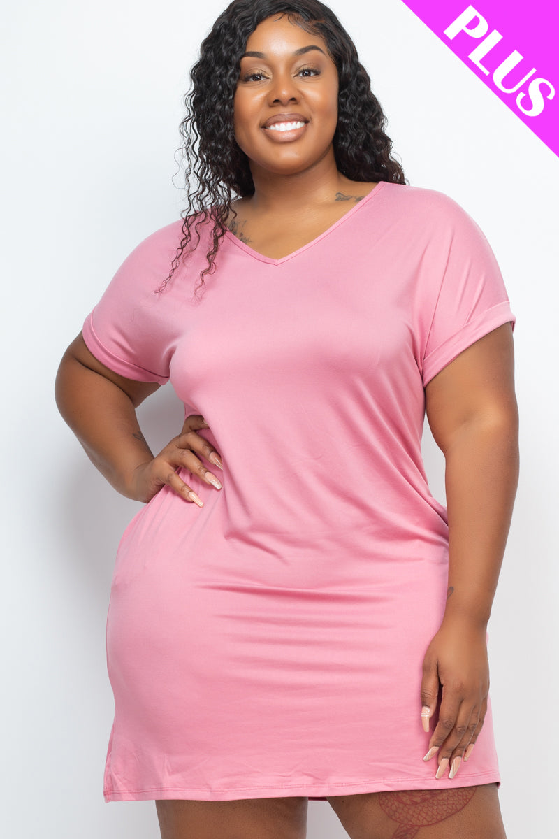 Plus Size Cap Sleeve Pocket Mini Dress