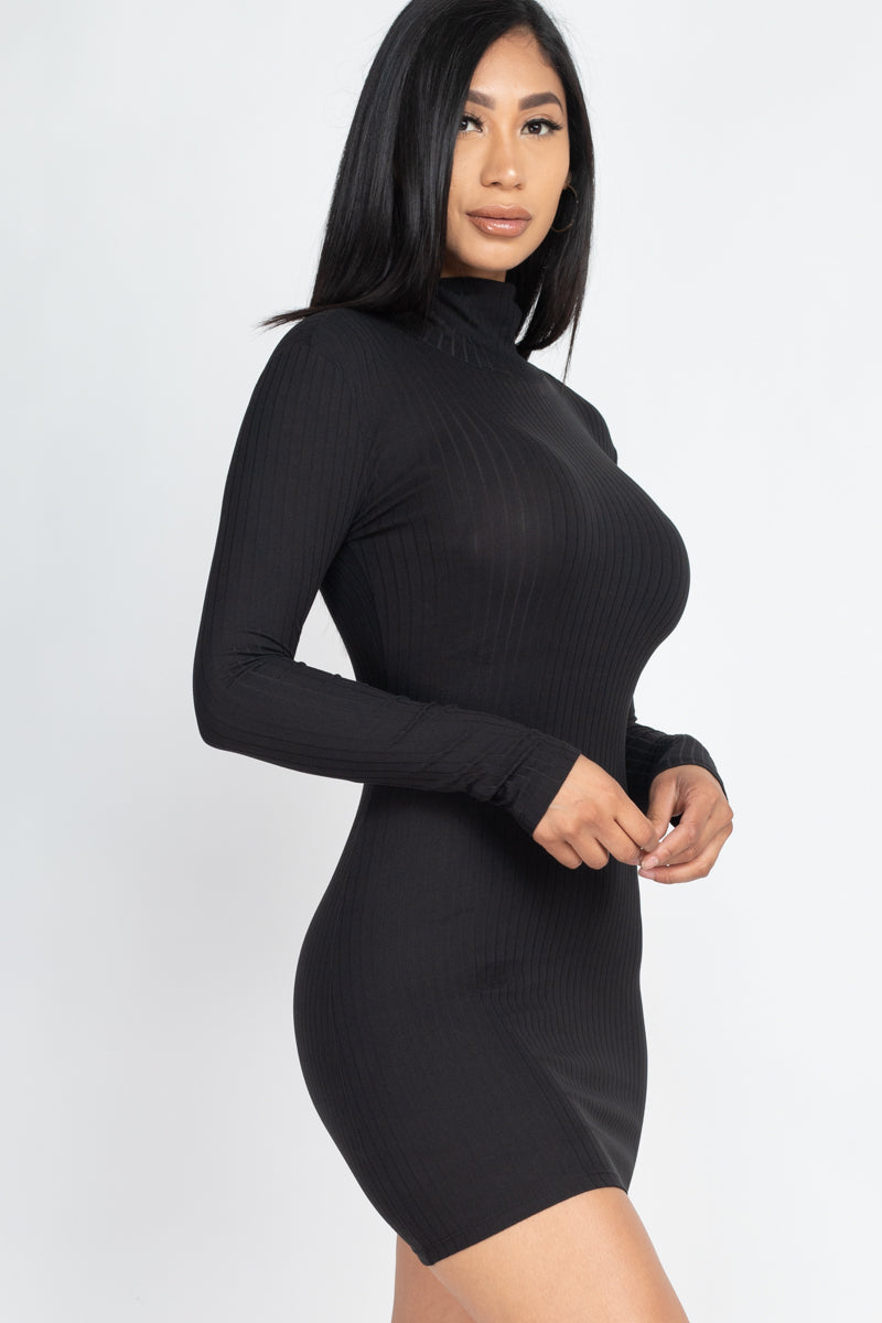 Ribbed Mock Neck Bodycon Mini Dress