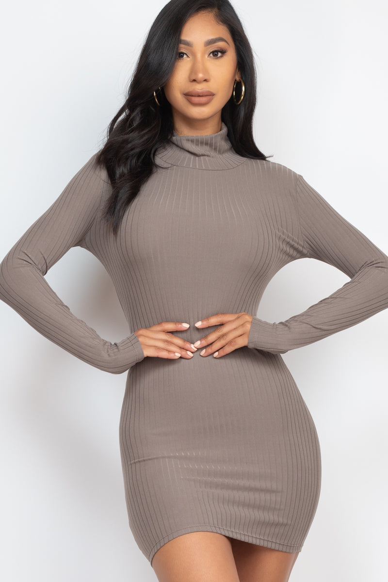 Ribbed Mock Neck Bodycon Mini Dress