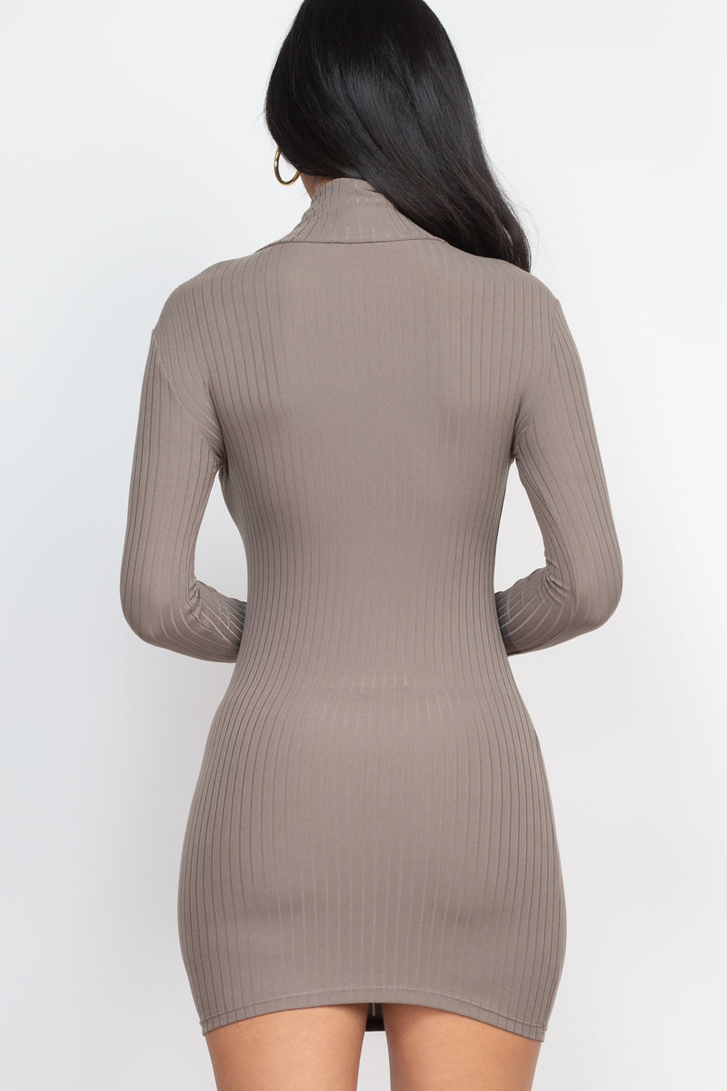 Ribbed Mock Neck Bodycon Mini Dress