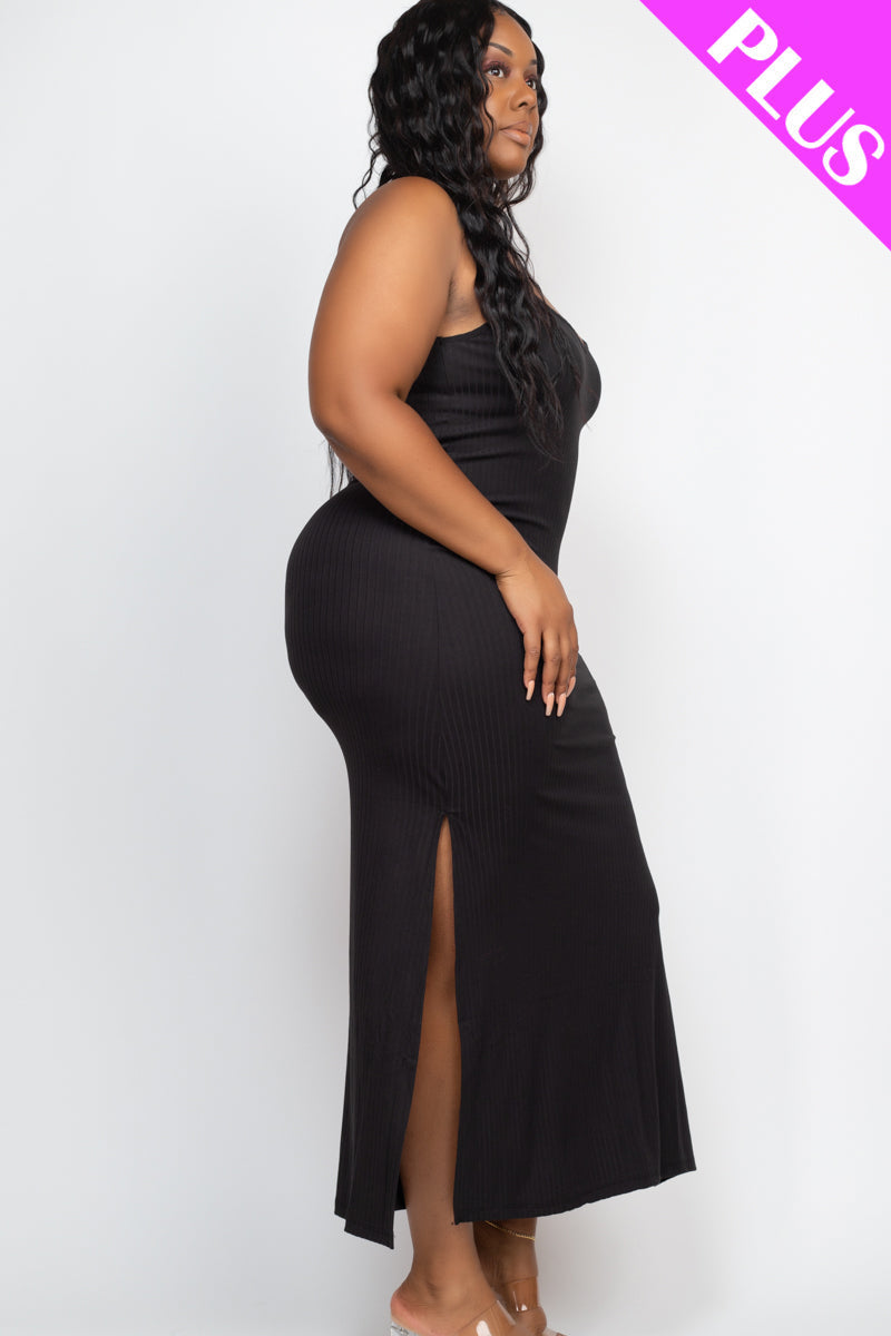 PLUS SIZE Ribbed Side Slit Long Cami Dress