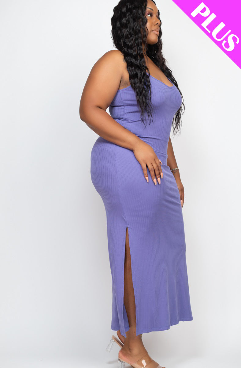 PLUS SIZE Ribbed Side Slit Long Cami Dress