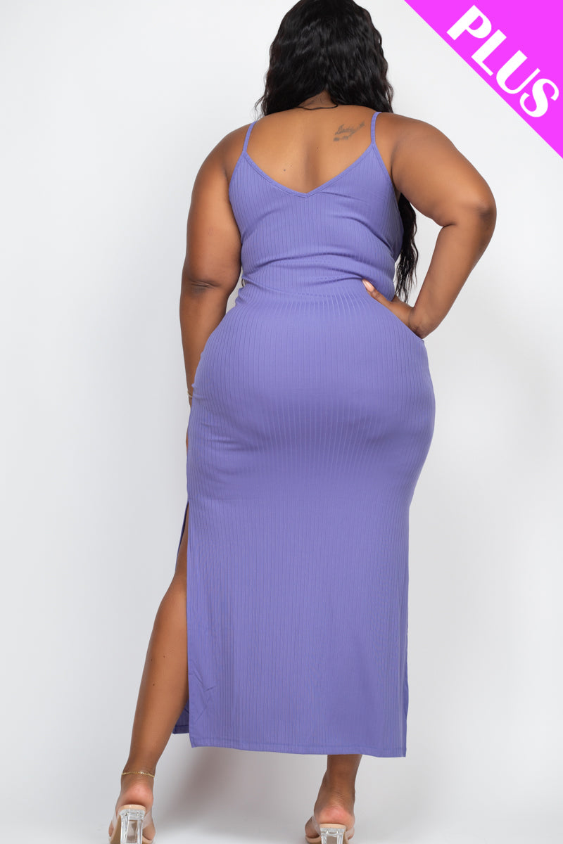 PLUS SIZE Ribbed Side Slit Long Cami Dress