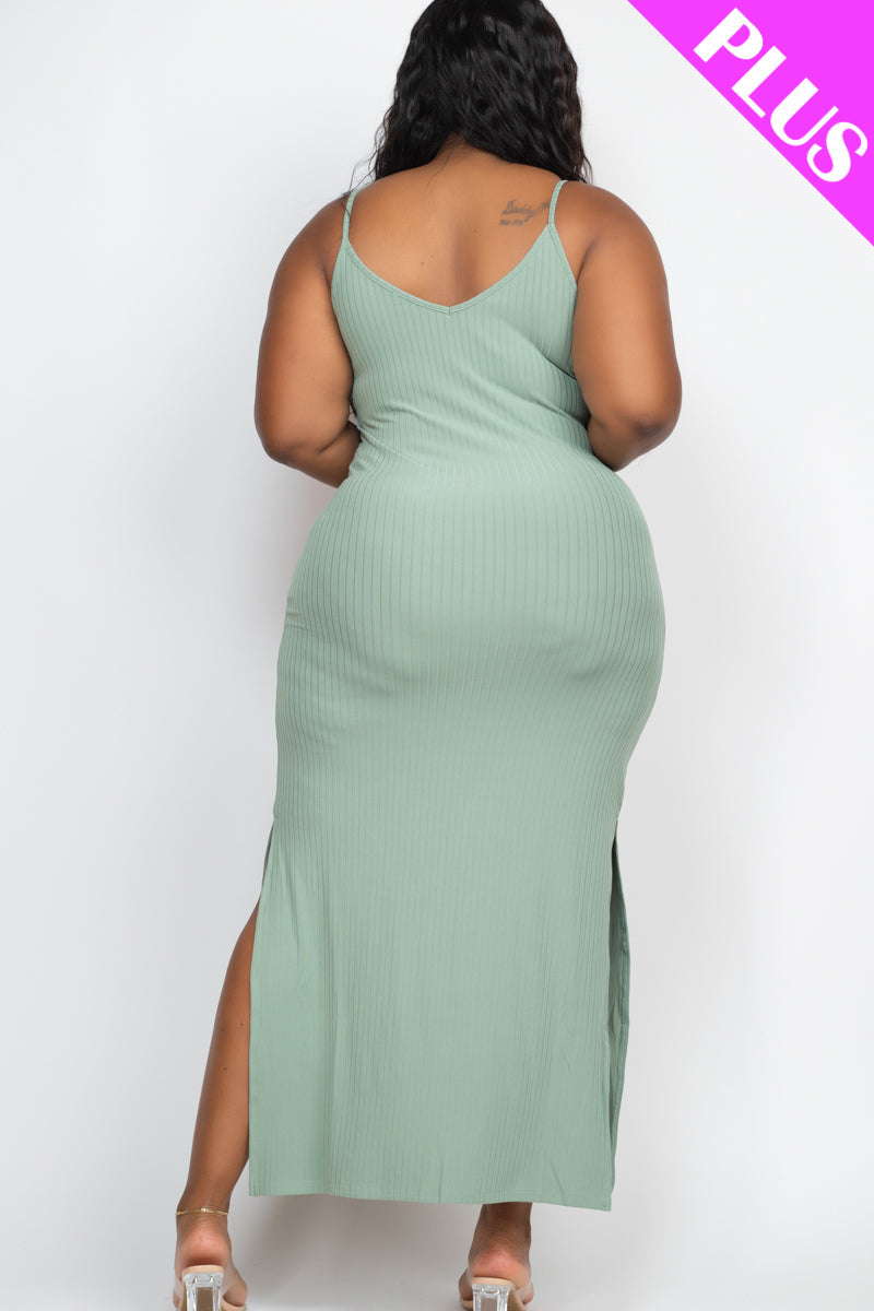 PLUS SIZE Ribbed Side Slit Long Cami Dress