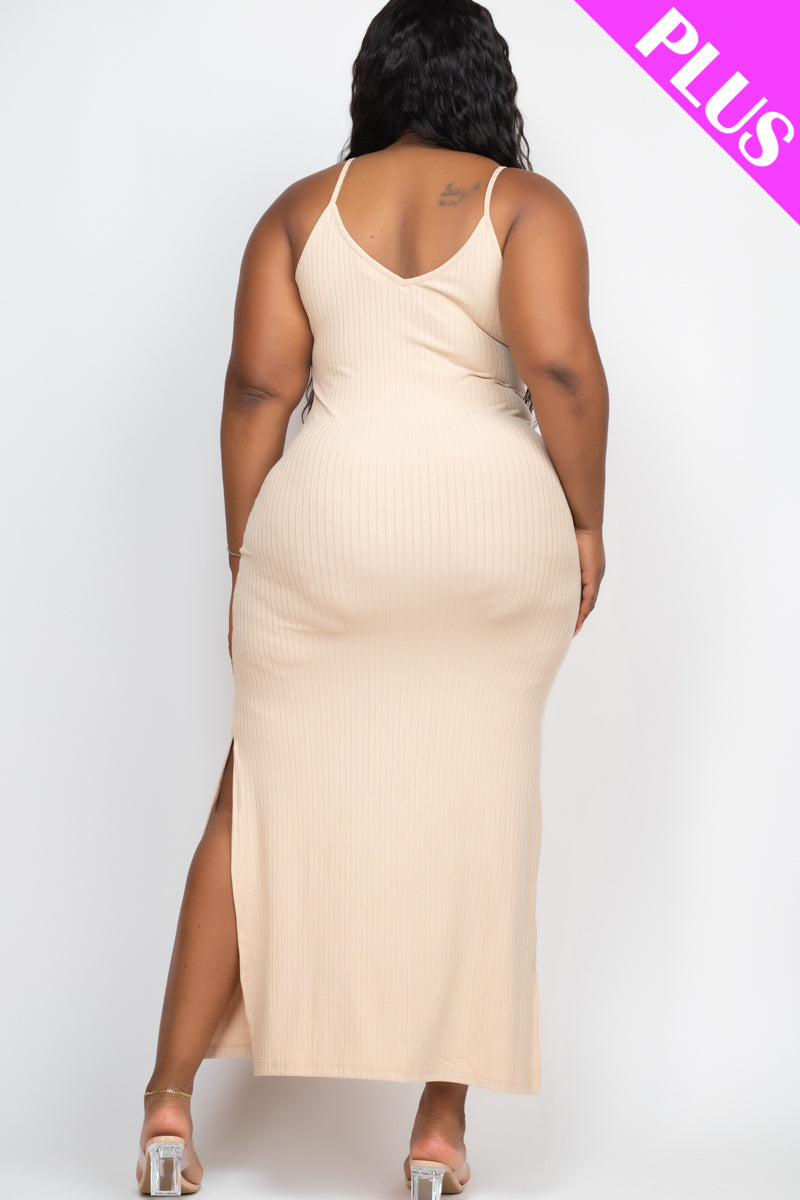 PLUS SIZE Ribbed Side Slit Long Cami Dress