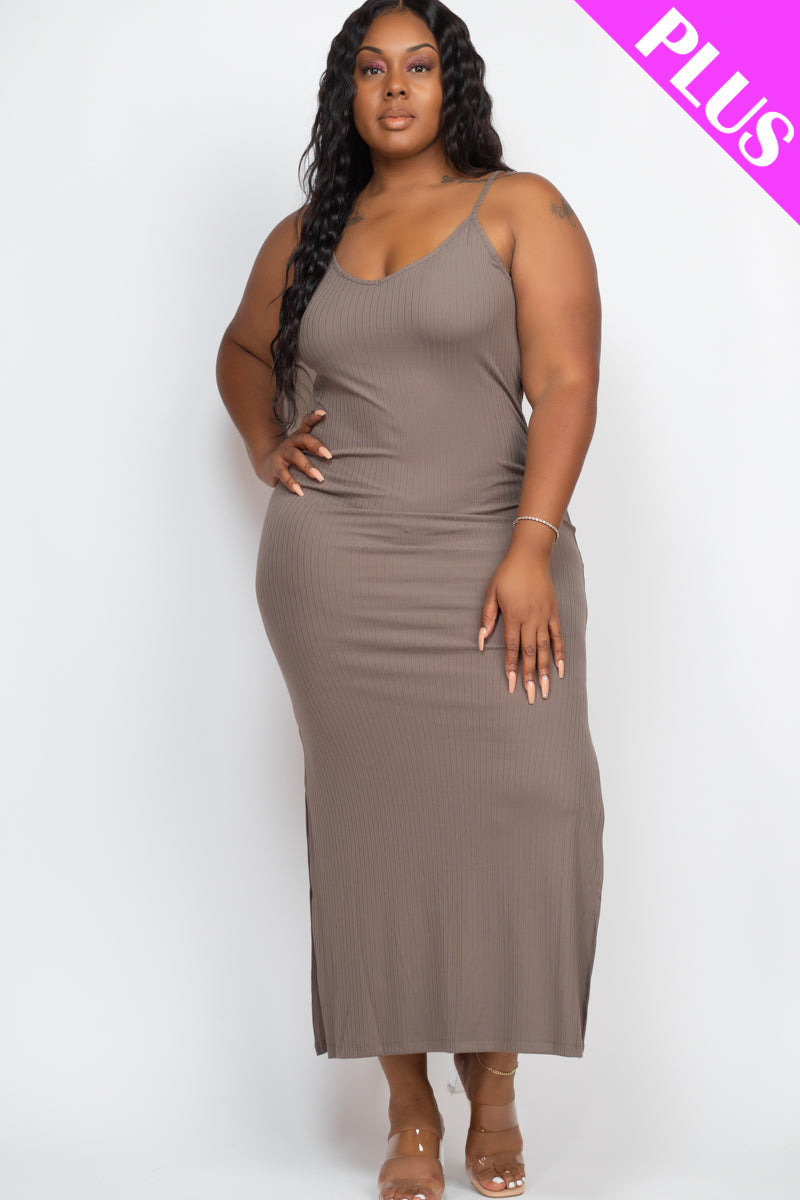 PLUS SIZE Ribbed Side Slit Long Cami Dress