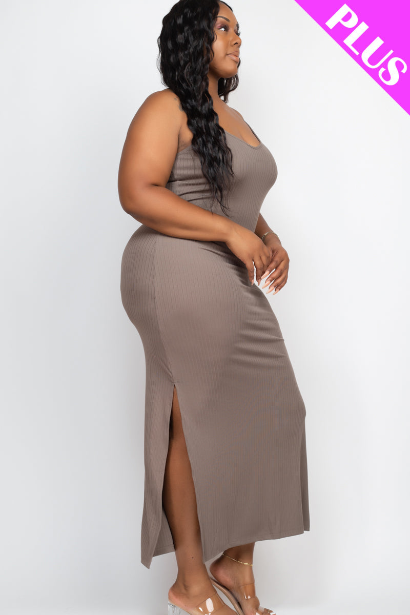 PLUS SIZE Ribbed Side Slit Long Cami Dress