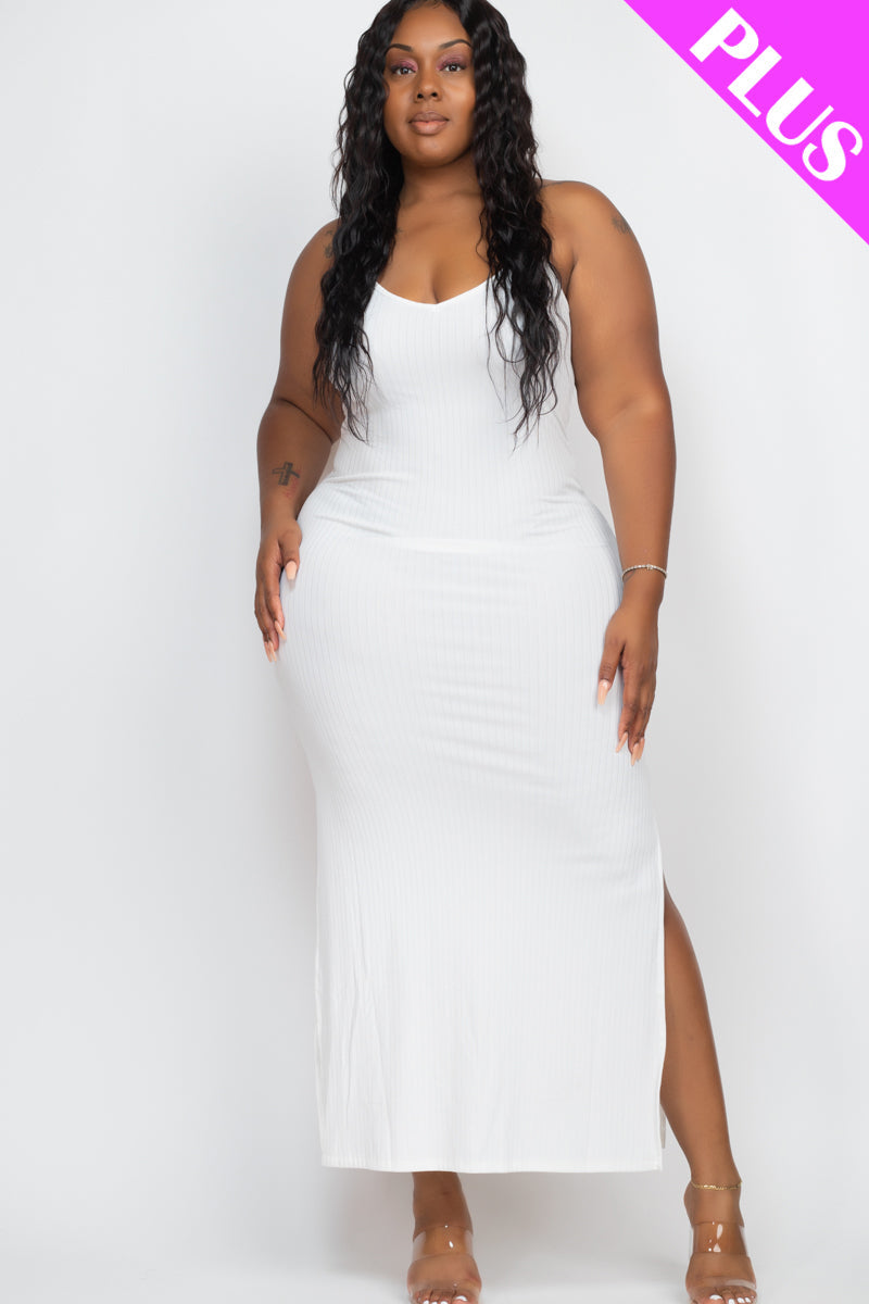 PLUS SIZE Ribbed Side Slit Long Cami Dress