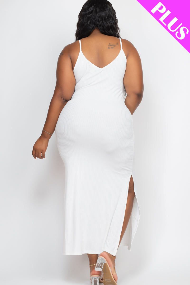 PLUS SIZE Ribbed Side Slit Long Cami Dress