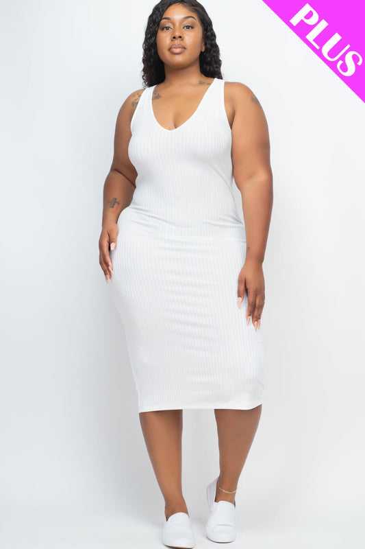 Plus Size Ribbed Sleeveless Bodycon Dress