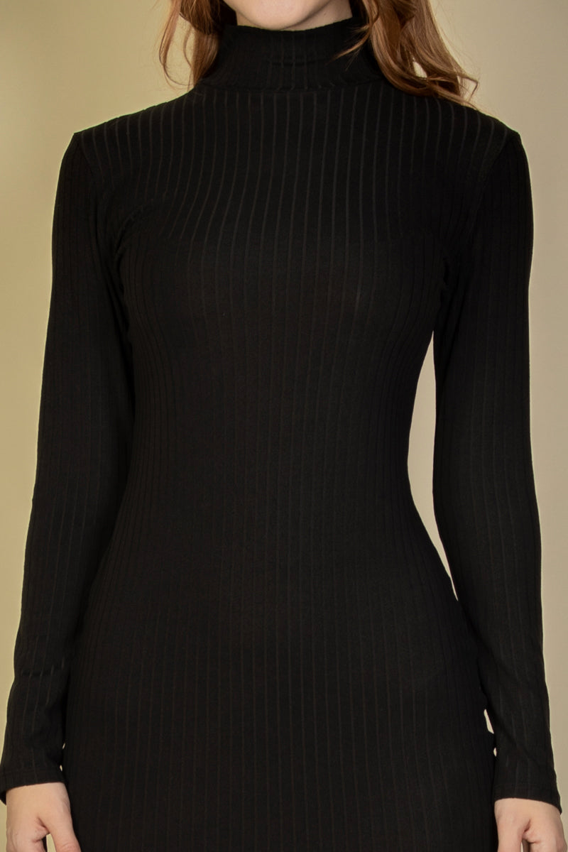 Ribbed Mock Neck Long Sleeve Bodycon Midi Dress