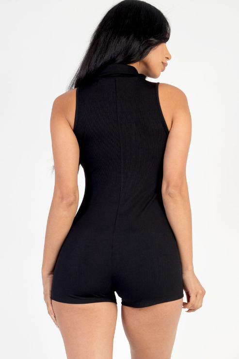 Ribbed Knit Sleeveless Button Front Romper