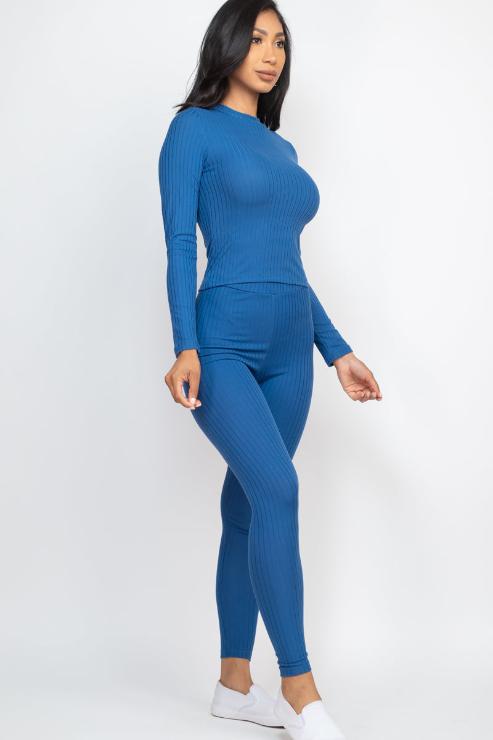 Ribbed Mock Neck Long Sleeve Top & Leggings Set