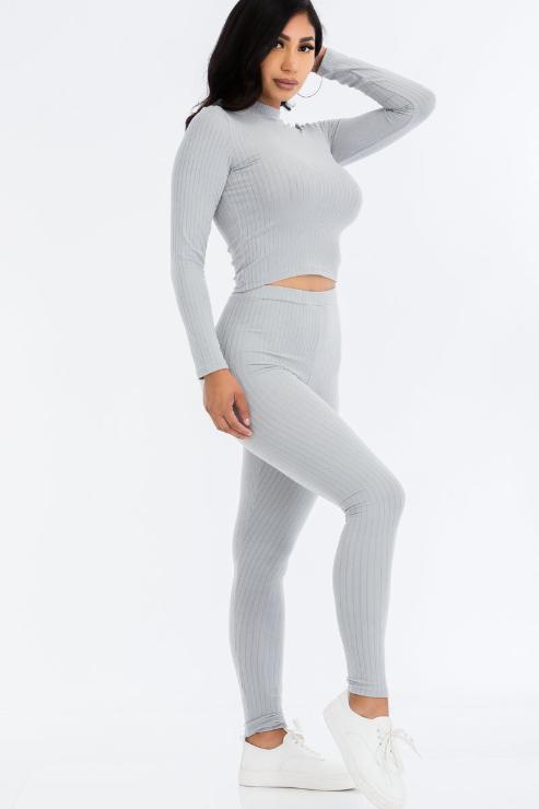 Ribbed Mock Neck Long Sleeve Top & Leggings Set